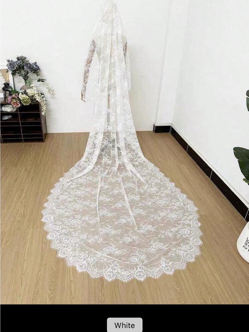 White Lace Bridal Veil - Elegant Long Train